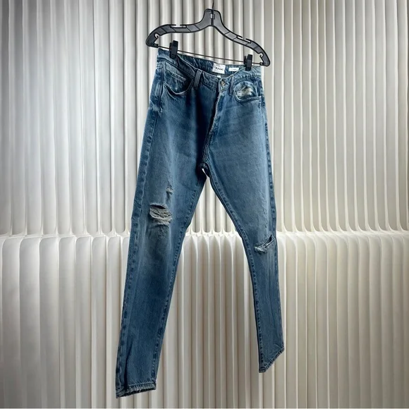 FRAME Le Slouch Women’s Light Blue Straight Jeans with Distressed Details - Picture 2 of 15